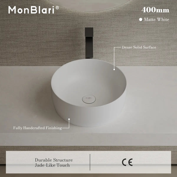 MonBlari TW-A105 Round Solid Surface Vessel Bowl Sink Bathroom Sink 400mm