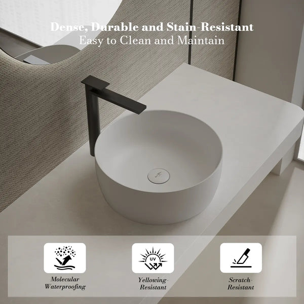 MonBlari TW-A105 Round Solid Surface Vessel Bowl Sink Bathroom Sink 400mm
