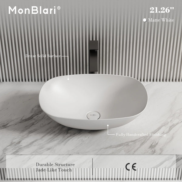 MonBlari TW-A107 Oval Solid Surface Bathroom Vessel Sink 540mm
