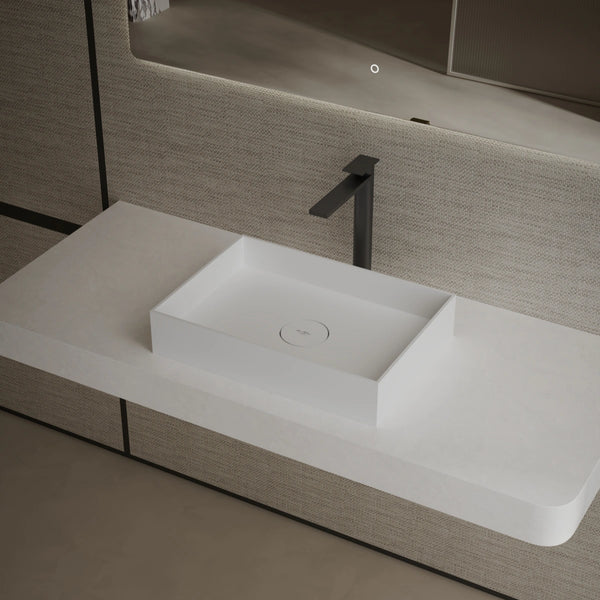 MonBlari TW-A112 White Solid Surface Vessel Sink Bathroom Sink 450mm-500mm
