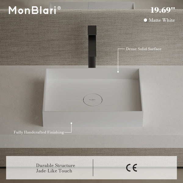 MonBlari TW-A112 White Solid Surface Vessel Sink Bathroom Sink 450mm-500mm