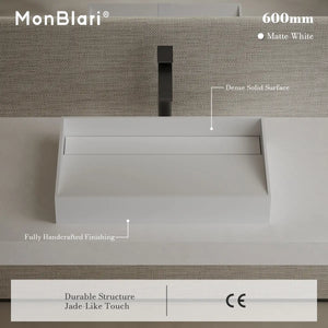 MonBlari TW-A160 Rectangular Solid Surface Vessel Sink Bathroom Sink 600mm