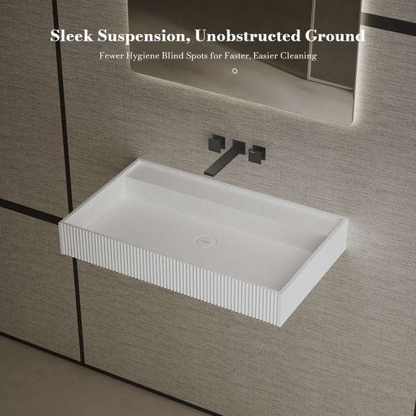 MonBlari TW-G251 Solid Surface Bathroom Wash Basin Fluted Design Wall Mount Sink