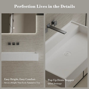 MonBlari TW-G251 Solid Surface Bathroom Wash Basin Fluted Design Wall Mount Sink