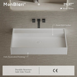 MonBlari TW-G251 Solid Surface Bathroom Wash Basin Fluted Design Wall Mount Sink