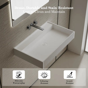 MonBlari TW-G251 Solid Surface Bathroom Wash Basin Fluted Design Wall Mount Sink
