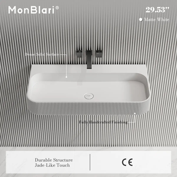 MonBlari TW-G261 VENUS SERIES Solid Surface Wall Mount Sink Fluted