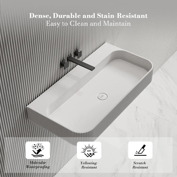 MonBlari TW-G261 VENUS SERIES Solid Surface Wall Mount Sink Fluted