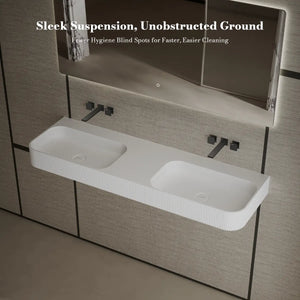 MonBlari TW-G262 Solid Surface Bathroom Basin Wall Mount Sink Fluted