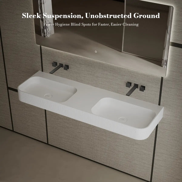 MonBlari TW-G262 Solid Surface Bathroom Basin Wall Mount Sink Fluted