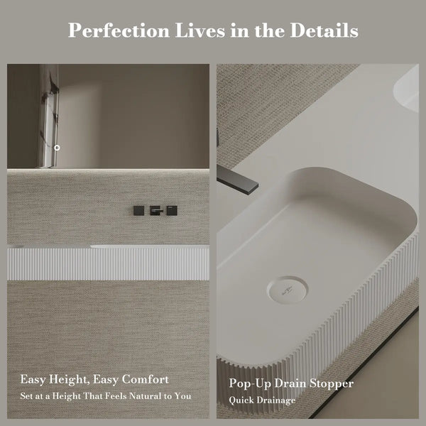 MonBlari TW-G262 Solid Surface Bathroom Basin Wall Mount Sink Fluted