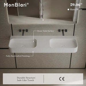 MonBlari TW-G262 Solid Surface Bathroom Basin Wall Mount Sink Fluted