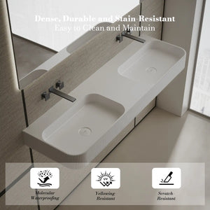 MonBlari TW-G262 Solid Surface Bathroom Basin Wall Mount Sink Fluted