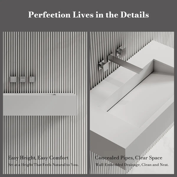 MonBlari TW-G273 SERENE SERIES Solid Surface Wall Mount Bathroom Sink 800mm