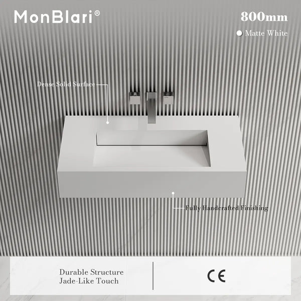 MonBlari TW-G273 SERENE SERIES Solid Surface Wall Mount Bathroom Sink 800mm