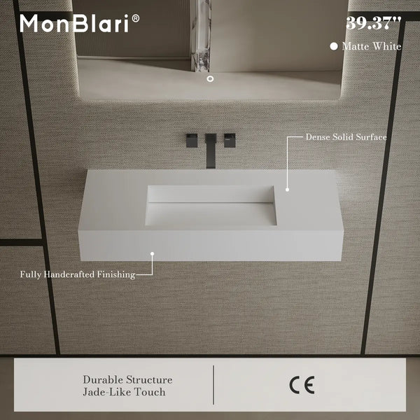 MonBlari TW-G275 Solid Surface Wall Hung Sink Bathroom Basin 1000mm