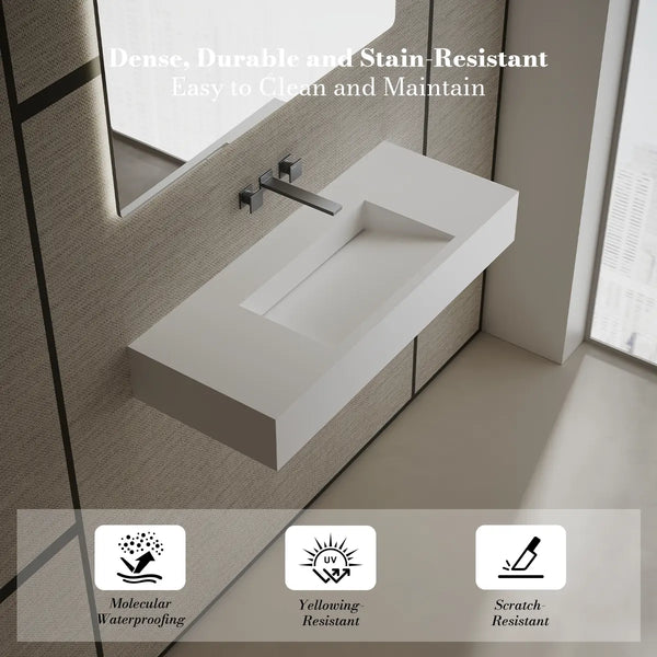 MonBlari TW-G275 Solid Surface Wall Hung Sink Bathroom Basin 1000mm