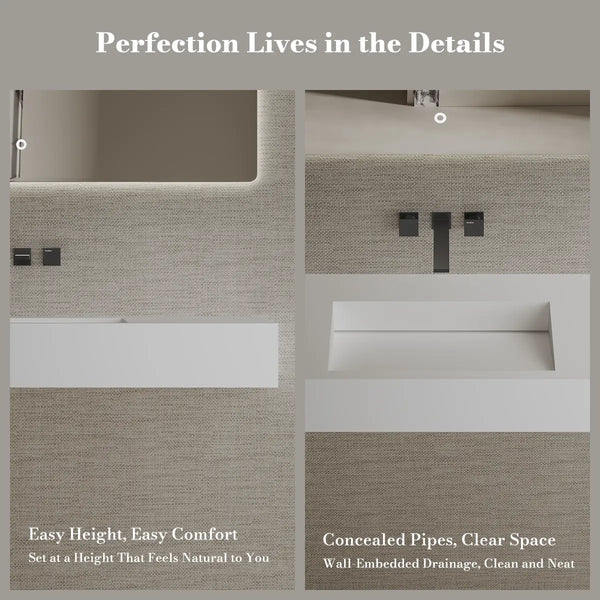 MonBlari TW-G276 Rectangular Solid Surface Wall Mount Sink 1200mm