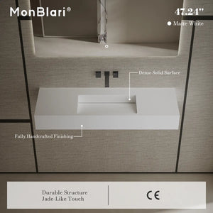 MonBlari TW-G276 Rectangular Solid Surface Wall Mount Sink 1200mm