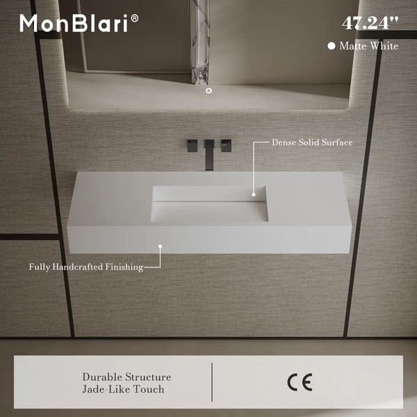MonBlari TW-G276 Rectangular Solid Surface Wall Mount Sink 1200mm