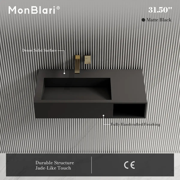 MonBlari TW-G281 Solid Surface Wall Mount Vessel Bathroom Sink 800mm