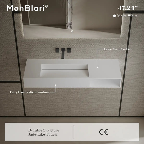 MonBlari TW-G283 Solid Surface Sink Wall Mount Sink for Bathroom 1000mm