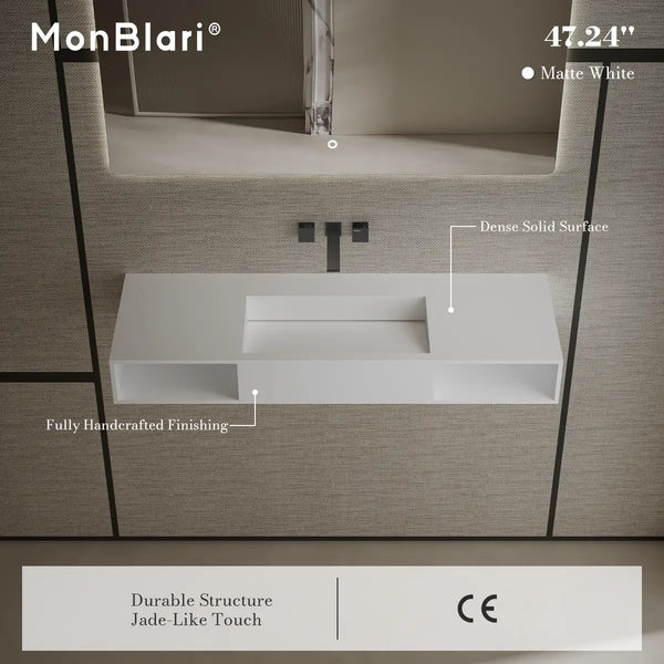 MonBlari TW-G285 Solid Surface Sink Wall Hung Sink for Bathroom 1200mm