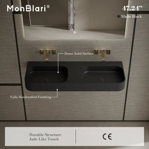 MonBlari TW-G286 Rectangular Solid Surface Sink Wall Mount Double Sink Fluted