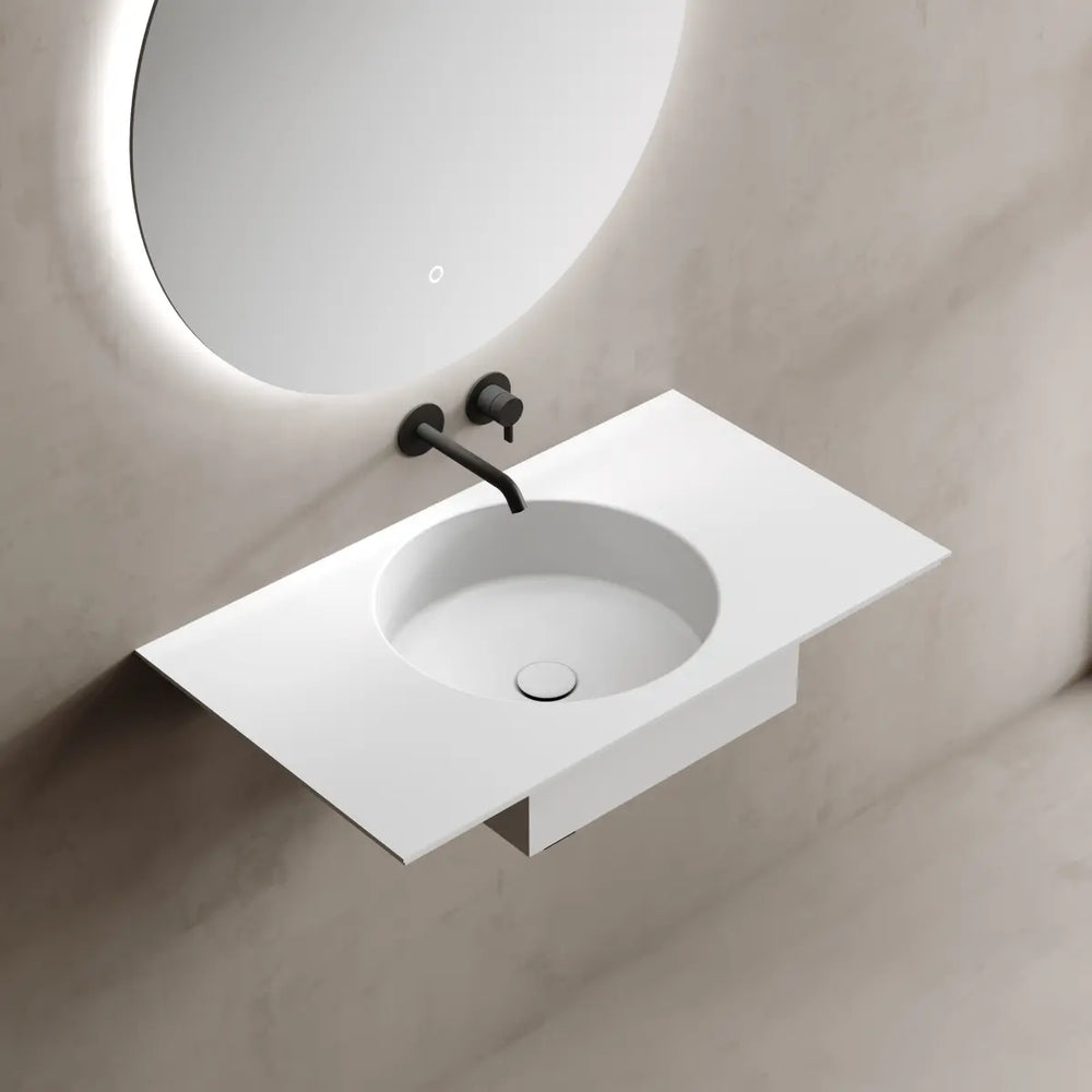 MonBlari TW-G295 White Minimalist Solid Surface Wall Mount Sink Basin