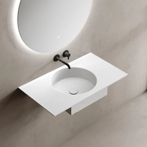 MonBlari TW-G295 White Minimalist Solid Surface Wall Mount Sink Basin
