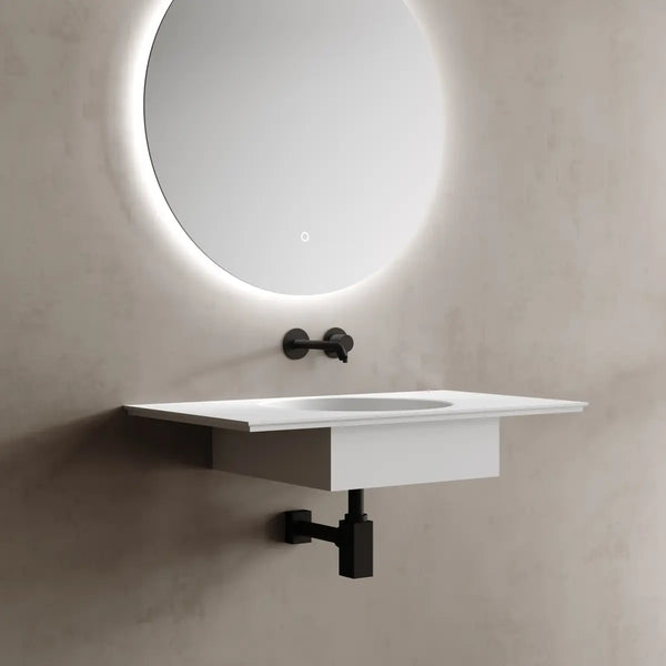 MonBlari TW-G295 White Minimalist Solid Surface Wall Mount Sink Basin