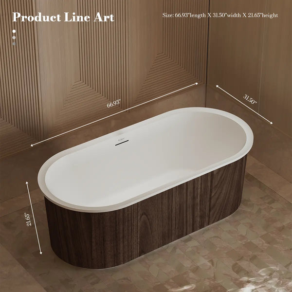 MonBlari TW-M21 Wood Veneer Acrylic Freestanding Bathtub 1700mm