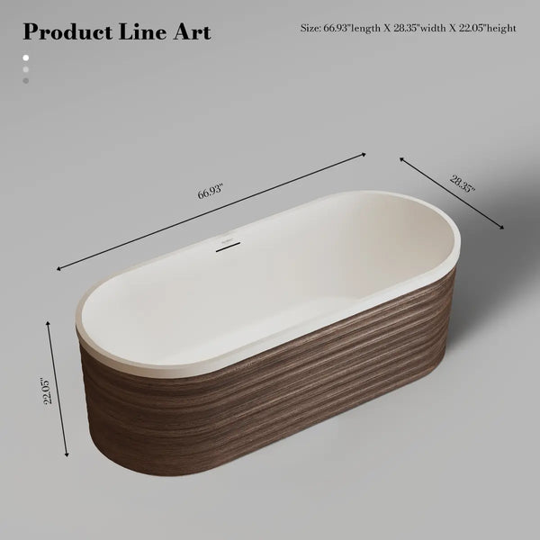 MonBlari TW-M51 Wood Veneer Acrylic Freestanding Bathtub 1700mm