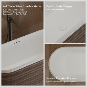 MonBlari TW-M51 Wood Veneer Acrylic Freestanding Bathtub 1700mm