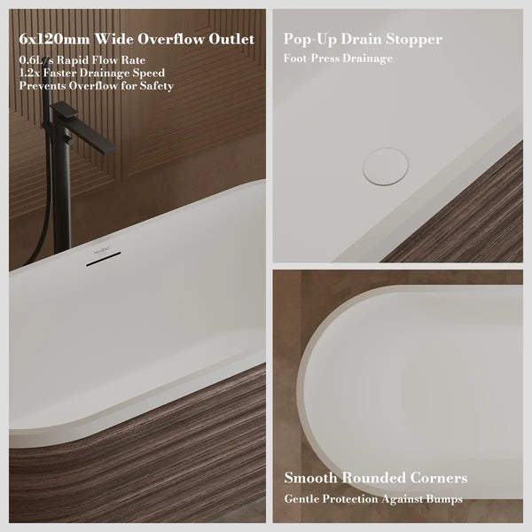 MonBlari TW-M51 Wood Veneer Acrylic Freestanding Bathtub 1700mm
