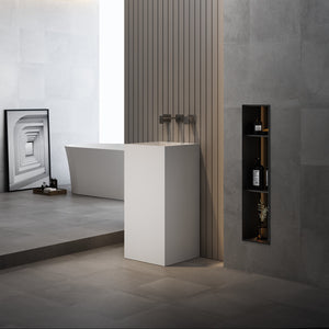 16 Inch MonBlari Solid Surface Vessel Bowl Sink Pedestal Sink TWZ221MW-SideView