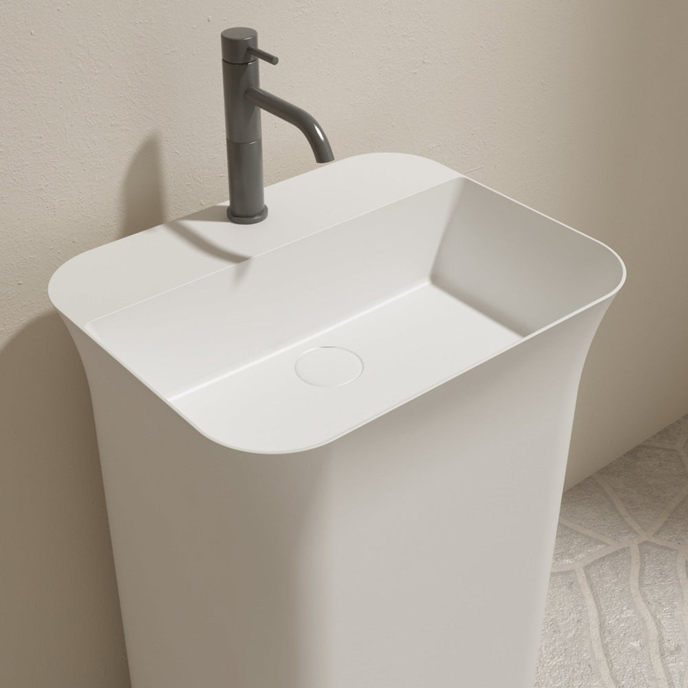 20 Inch MonBlari Solid Surface Vessel Bowl Sink Pedestal Sink TWZ238MW-FrontView
