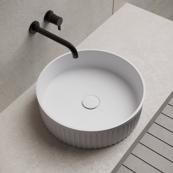 16 Inch MonBlari Solid Surface Vessel Bowl Sink Bathroom Sink TWA8129MW-LeftTopSide