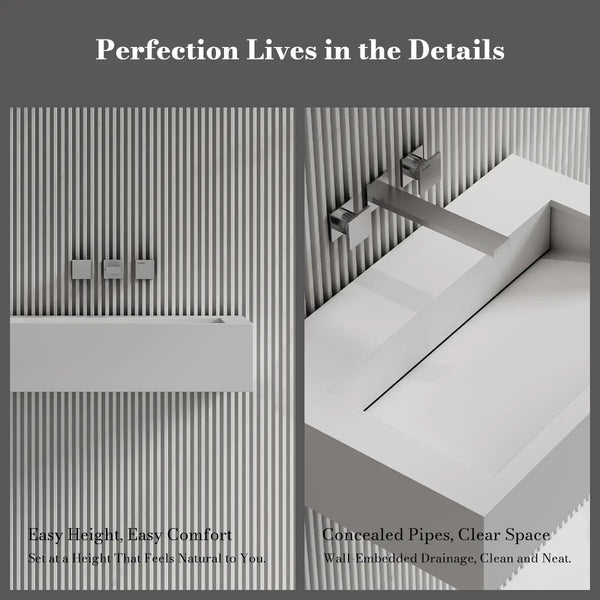 MonBlari TW-G272 Solid Surface Wall Mount Sink Bathroom Wash Basin 600mm