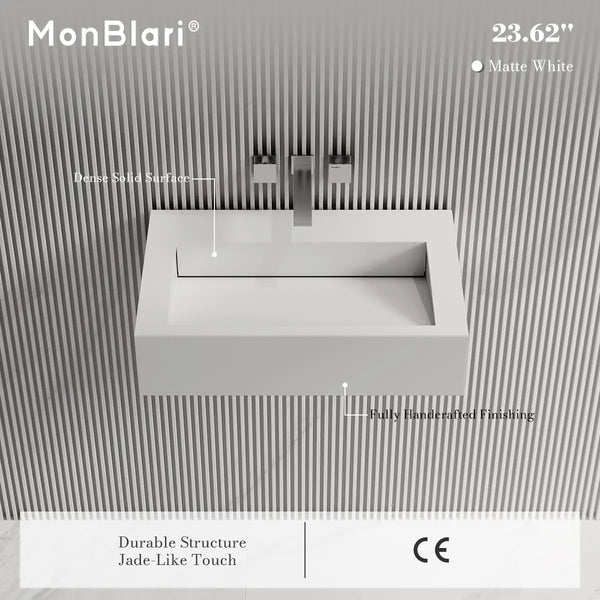 MonBlari TW-G272 Solid Surface Wall Mount Sink Bathroom Wash Basin 600mm