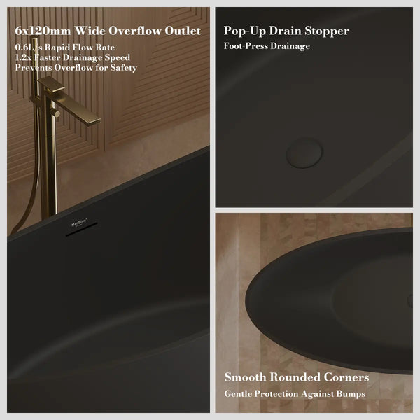 MonBlari XA-118 Black Acrylic Single Slipper Bathtub 1835mm