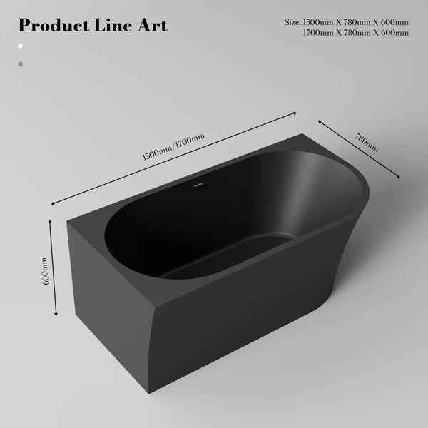 MonBlari XA-190L Black Acrylic Corner Bathtub 1500mm - 1700mm