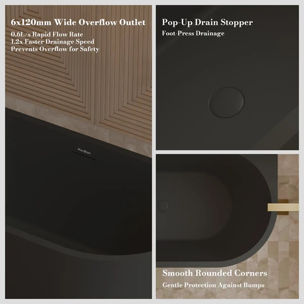 MonBlari XA-190L Black Acrylic Corner Bathtub 1500mm - 1700mm