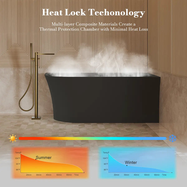 MonBlari XA-190R Black Acrylic Corner Bathtub 1500mm - 1700mm