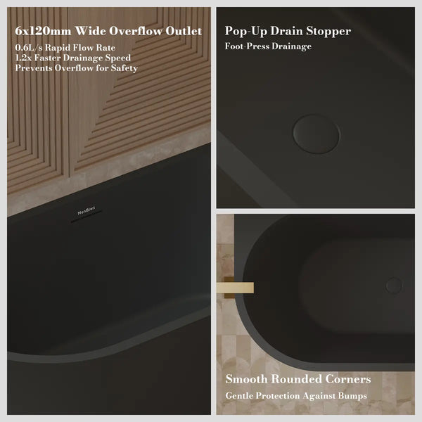 MonBlari XA-190R Black Acrylic Corner Bathtub 1500mm - 1700mm