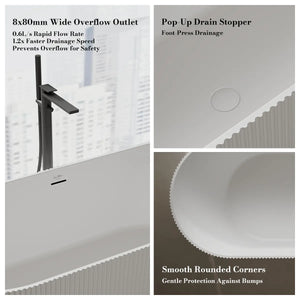 MonBlari TW-8301 White Solid Surface Freestanding Bathtub 1700mm