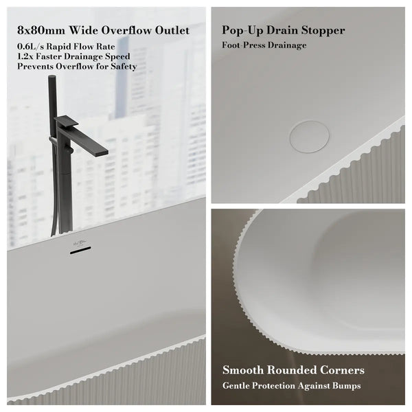 MonBlari TW-8301 White Solid Surface Freestanding Bathtub 1700mm