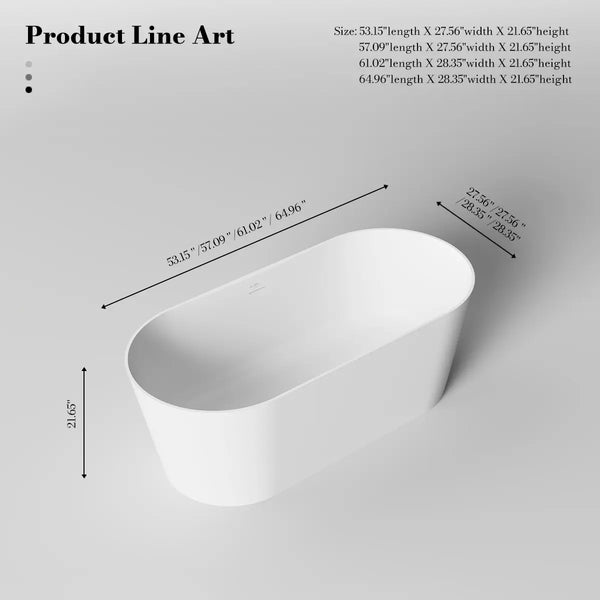 MonBlari XA-8860 White Solid Surface Freestanding Bathtub 1550mm - 1650mm