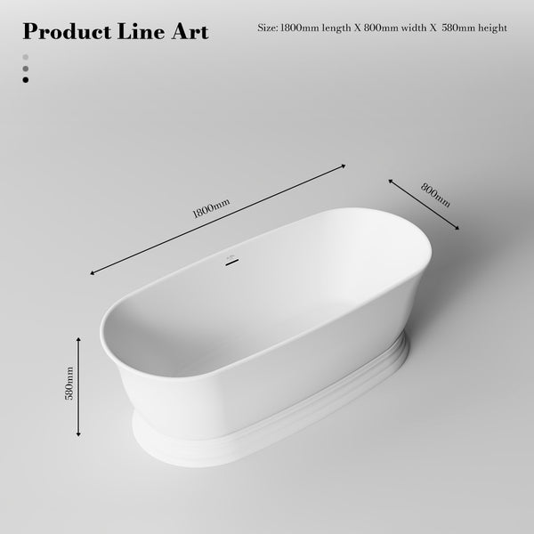 MonBlari XA-8898 White Solid Surface Freestanding Bathtub 1800mm
