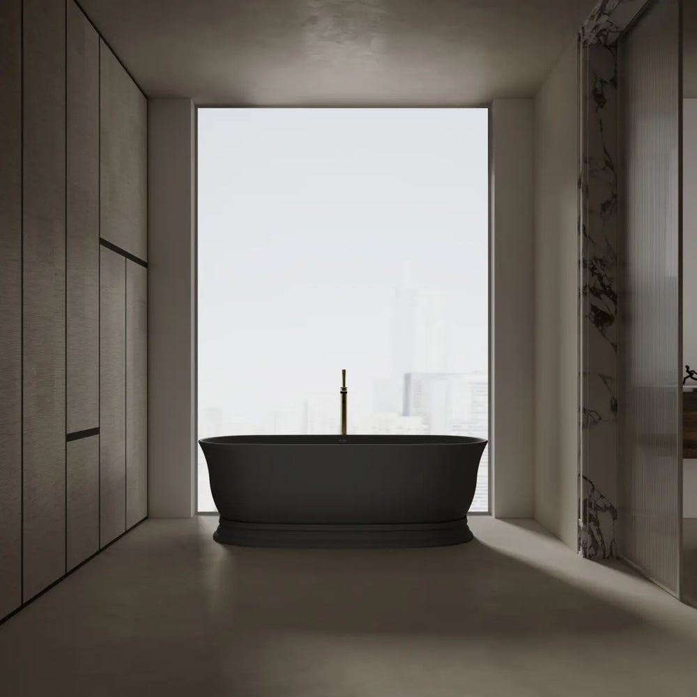 MonBlari XA-8898 Black Solid Surface Freestanding Bathtub 1800mm